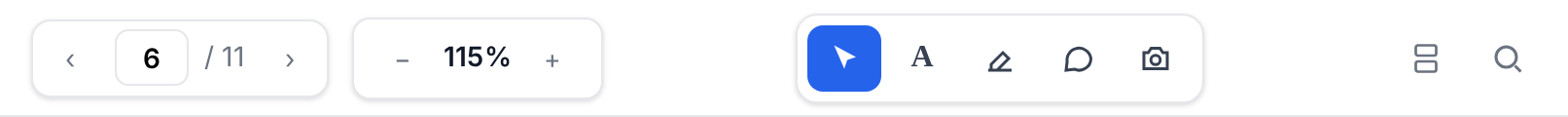 The reader toolbar: select, highlight, comment, screenshot tools