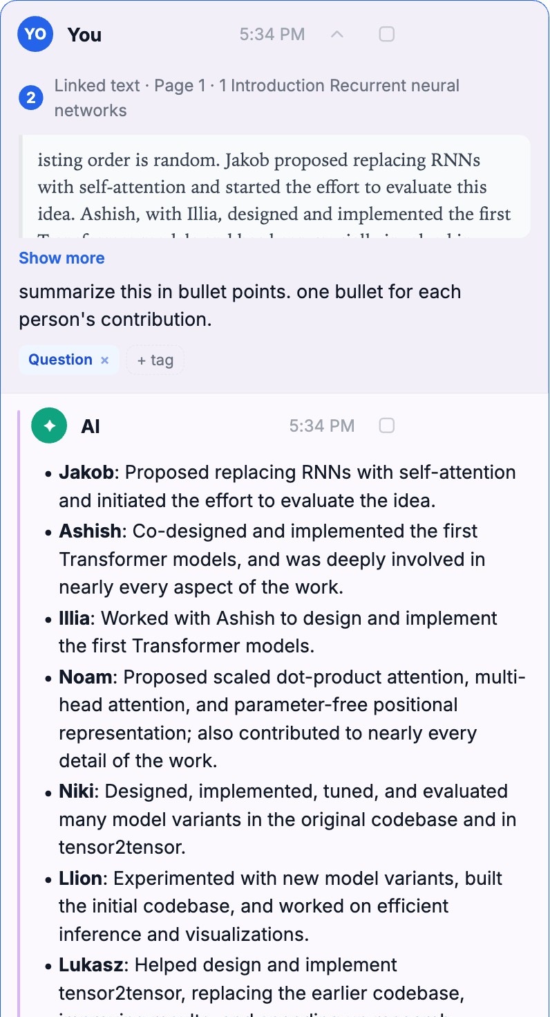 An AI answer with rendered content and a provenance panel