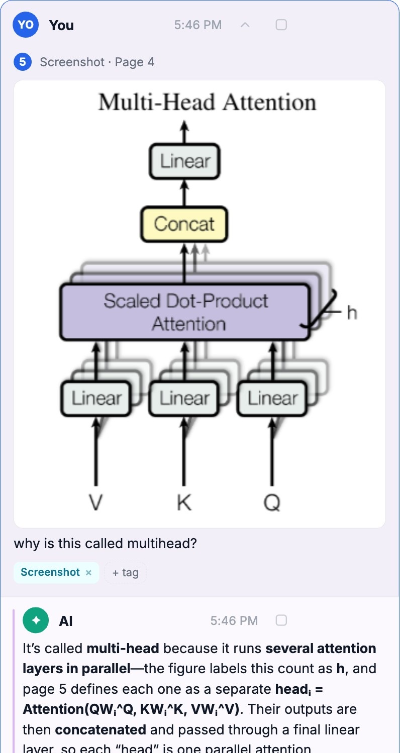 A note built from a captured figure, with an AI answer about it